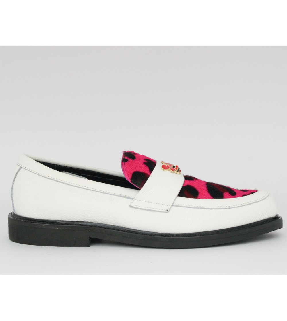 Hego's Mocassino Mascherina Animalier Spilla Strass Avorio Fucsia