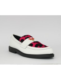 Hego's Mocassino Mascherina Animalier Spilla Strass Avorio Fucsia