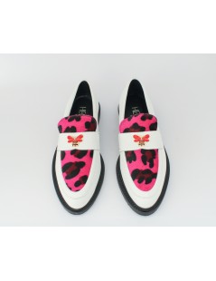 Hego's Mocassino Mascherina Animalier Spilla Strass Avorio Fucsia
