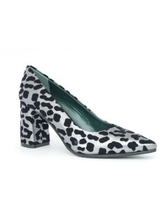 Le Gazzelle Decollette Tacco Largo Animalier Laminato Argento Nero