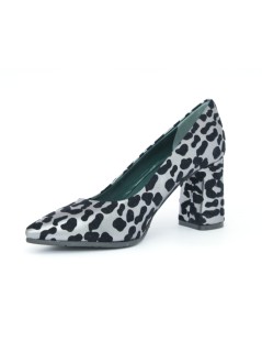 Le Gazzelle Decollette Tacco Largo Animalier Laminato Argento Nero