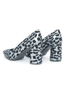 Le Gazzelle Decollette Tacco Largo Animalier Laminato Argento Nero