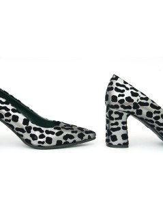 Le Gazzelle Decollette Tacco Largo Animalier Laminato Argento Nero