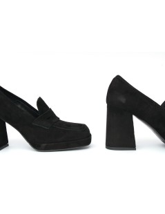 Noa Mocassino Plateau Tacco Alto Camoscio Nero