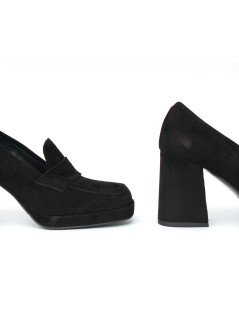 Noa Mocassino Plateau Tacco Alto Camoscio Nero