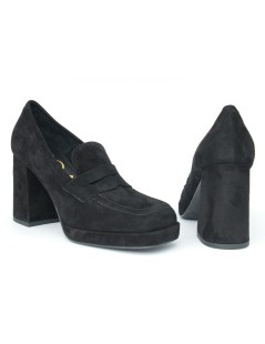 Noa Mocassino Plateau Tacco Alto Camoscio Nero