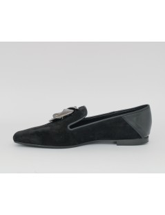 Hego's Mocassino Tacco Basso Accessorio Fiore Camoscio Nero