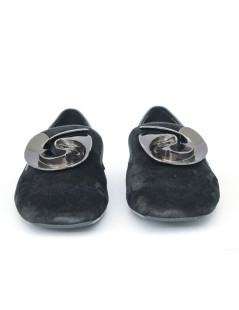 Hego's Mocassino Tacco Basso Accessorio Fiore Camoscio Nero