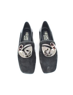 Hego's Mocassino Tacco Basso Accessorio Fiore Camoscio Nero