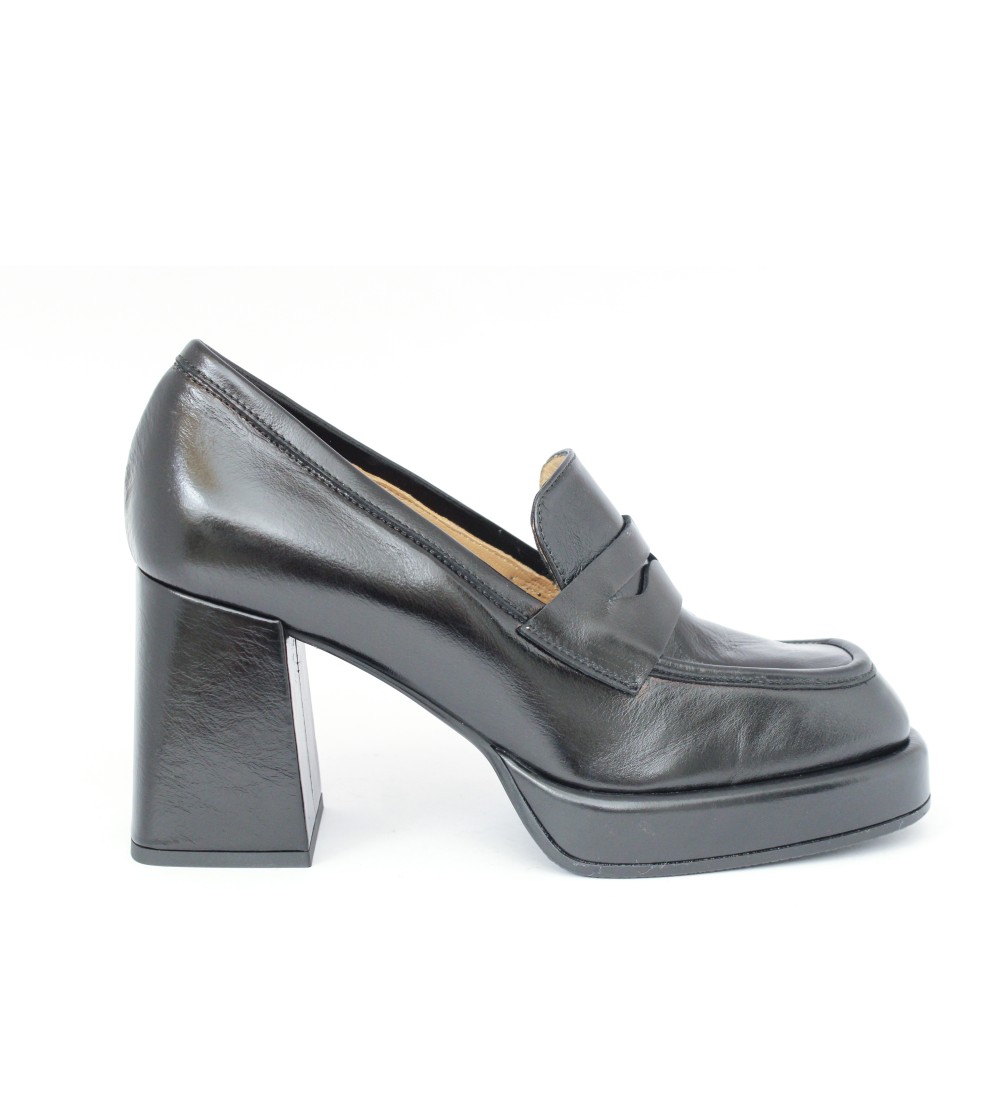MOT-Clè Mocassino Tacco Alto Plateau Perlato Nero