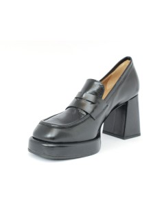 MOT-Clè Mocassino Tacco Alto Plateau Perlato Nero