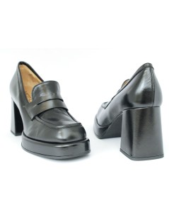 MOT-Clè Mocassino Tacco Alto Plateau Perlato Nero