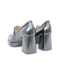 MOT-Clè Mocassino Tacco Alto Plateau Perlato Nero