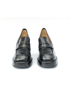 MOT-Clè Mocassino Tacco Alto Plateau Perlato Nero