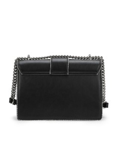 Cult Mini Bag Rettangolare Patta Bottoni Logo Strass Tracolla Catena e Similpelle Nero