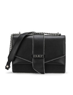 Cult Mini Bag Rettangolare Patta Bottoni Logo Strass Tracolla Catena e Similpelle Nero