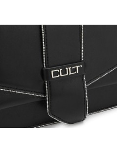 Cult Mini Bag Rettangolare Patta Bottoni Logo Strass Tracolla Catena e Similpelle Nero