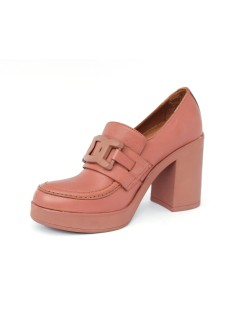 Bueno Mocassino Tacco Alto Plateau Nappa Argilla