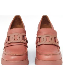 Bueno Mocassino Tacco Alto Plateau Nappa Argilla