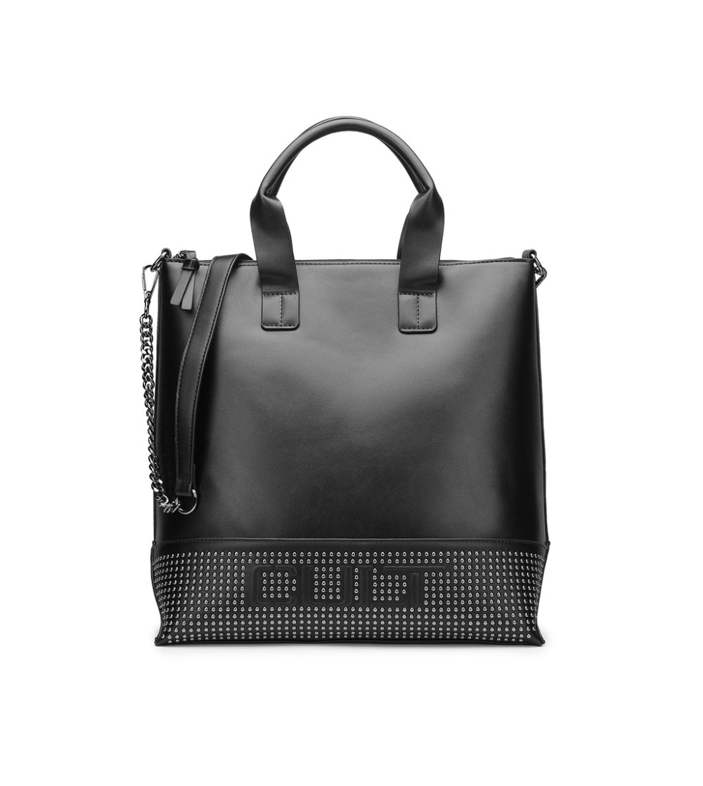Cult Shopper Manici Tracolla Catena e Similpelle Tasca Retro Fondo Borchie Logo Nero