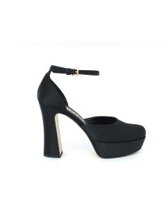 Elata Decollete Plateau Tacco Alto Aperto Braccialetto Raso Nero