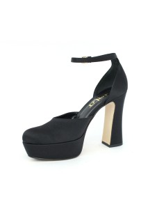 Elata Decollete Plateau Tacco Alto Aperto Braccialetto Raso Nero