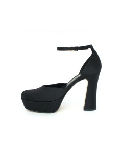 Elata Decollete Plateau Tacco Alto Aperto Braccialetto Raso Nero