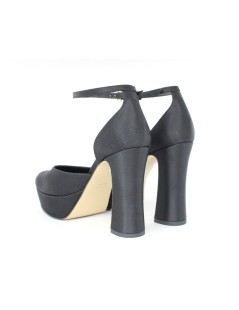 Elata Decollete Plateau Tacco Alto Aperto Braccialetto Raso Nero