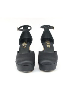 Elata Decollete Plateau Tacco Alto Aperto Braccialetto Raso Nero