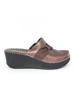 Cinzia Soft Ciabatta Zeppa Alta Tutto Pelle Fiocco Bronzo