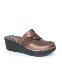Cinzia Soft Ciabatta Zeppa Alta Tutto Pelle Fiocco Bronzo