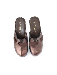 Cinzia Soft Ciabatta Zeppa Alta Tutto Pelle Fiocco Bronzo