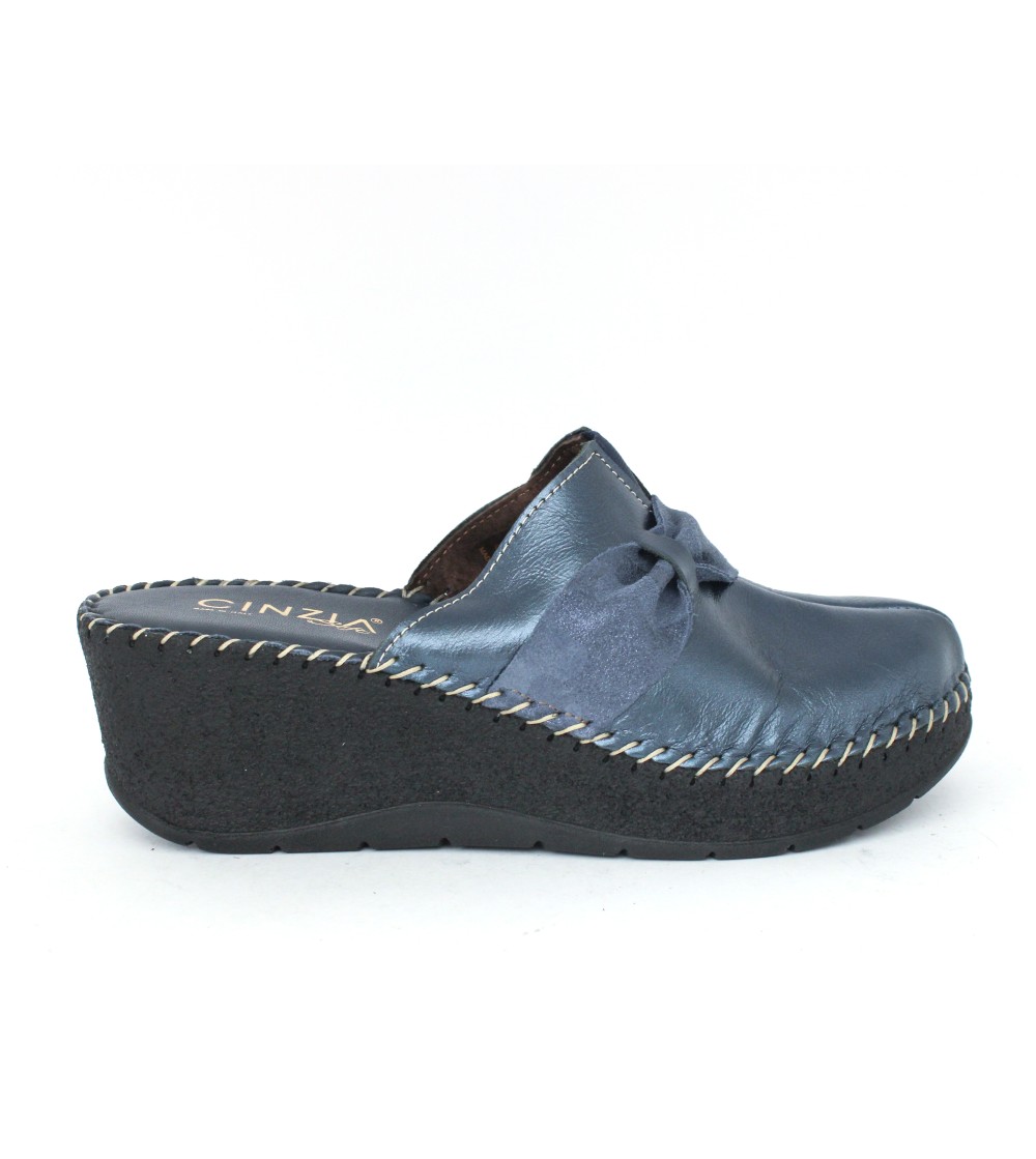 Cinzia Soft Ciabatta Zeppa Alta Tutto Pelle Fiocco Blu