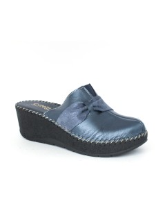 Cinzia Soft Ciabatta Zeppa Alta Tutto Pelle Fiocco Blu