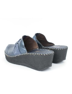 Cinzia Soft Ciabatta Zeppa Alta Tutto Pelle Fiocco Blu