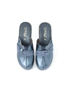 Cinzia Soft Ciabatta Zeppa Alta Tutto Pelle Fiocco Blu