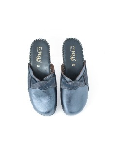 Cinzia Soft Ciabatta Zeppa Media Tutto Pelle Treccia Blu