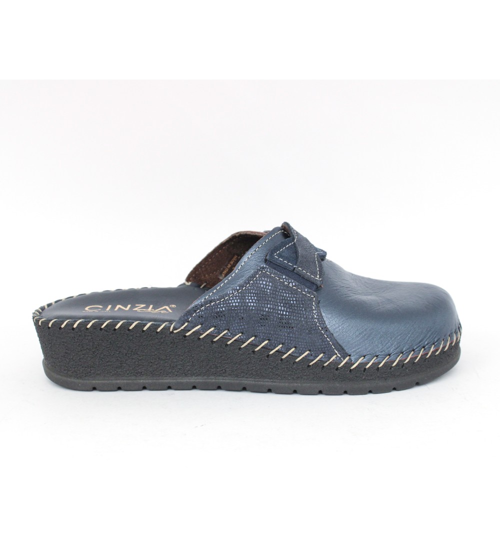Cinzia Soft Ciabatta Zeppa Media Tutto Pelle Treccia Blu