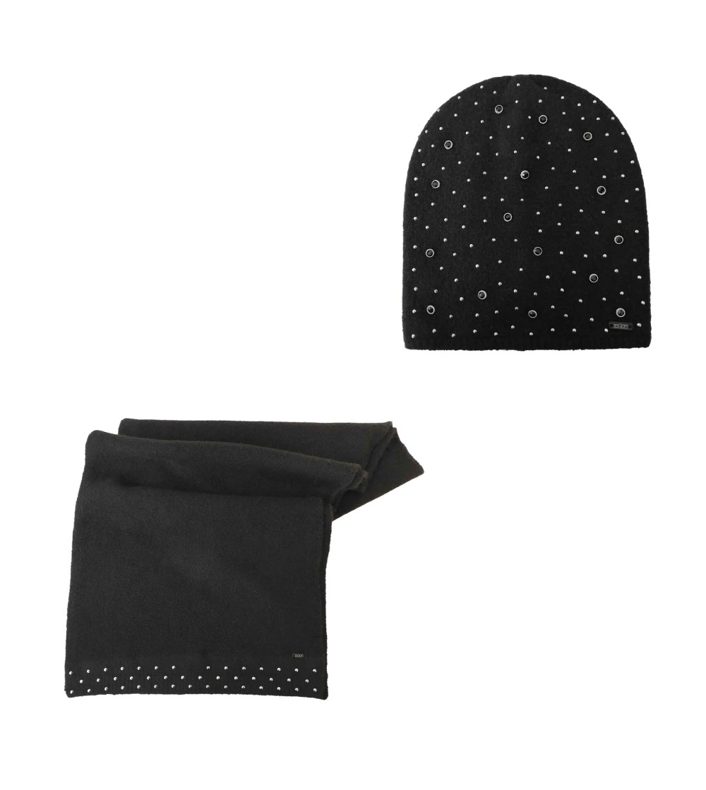 Cult Cappellino Abbinato Sciarpa Borchie e Brillanti Nero