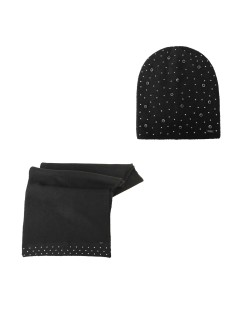 Cult Cappellino Abbinato Sciarpa Borchie e Brillanti Nero