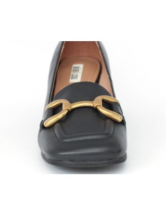 Bibi Lou Valencia Mocassino Punta Squadrata Tacco Medio Largo Morsetto Nero