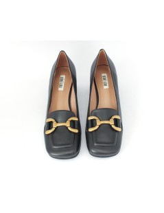 Bibi Lou Valencia Mocassino Punta Squadrata Tacco Medio Largo Morsetto Nero