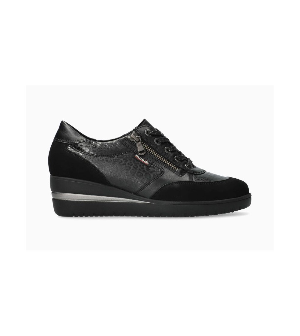 Mobils Sneakers Fondo Medio Lacci e Zip Laterale Nero