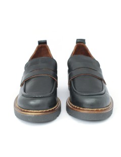 Bueno Mocassino College Tacco Medio Guardiolo Nappa Nero