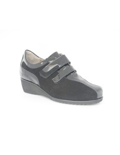 F.lli Tomasi Sneakers Tacco Zeppa Medio Doppio Velcro Nero