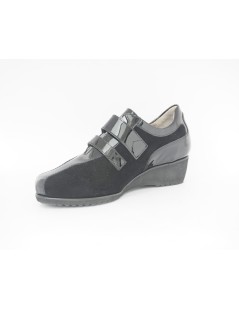 F.lli Tomasi Sneakers Tacco Zeppa Medio Doppio Velcro Nero