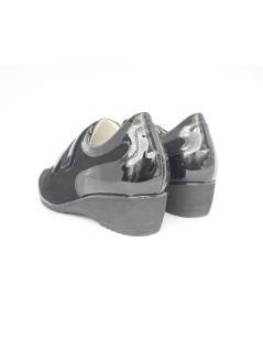 F.lli Tomasi Sneakers Tacco Zeppa Medio Doppio Velcro Nero