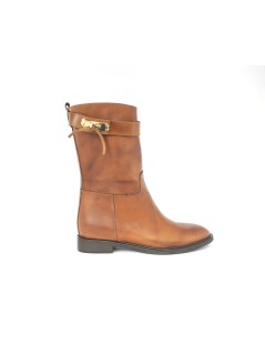 Accademia Stivale 3/4 Mezza Zip Laterale Fibbia con Nodo Cuoio