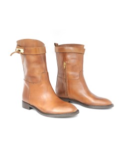 Accademia Stivale 3/4 Mezza Zip Laterale Fibbia con Nodo Cuoio