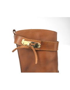 Accademia Stivale 3/4 Mezza Zip Laterale Fibbia con Nodo Cuoio